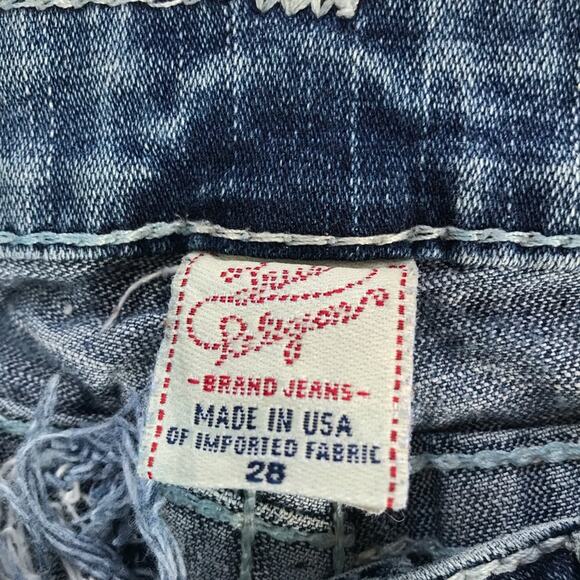 True Religion VTG Joey Big T twisted flare denim jeans womens 28 white stitching - Picture 3 of 14